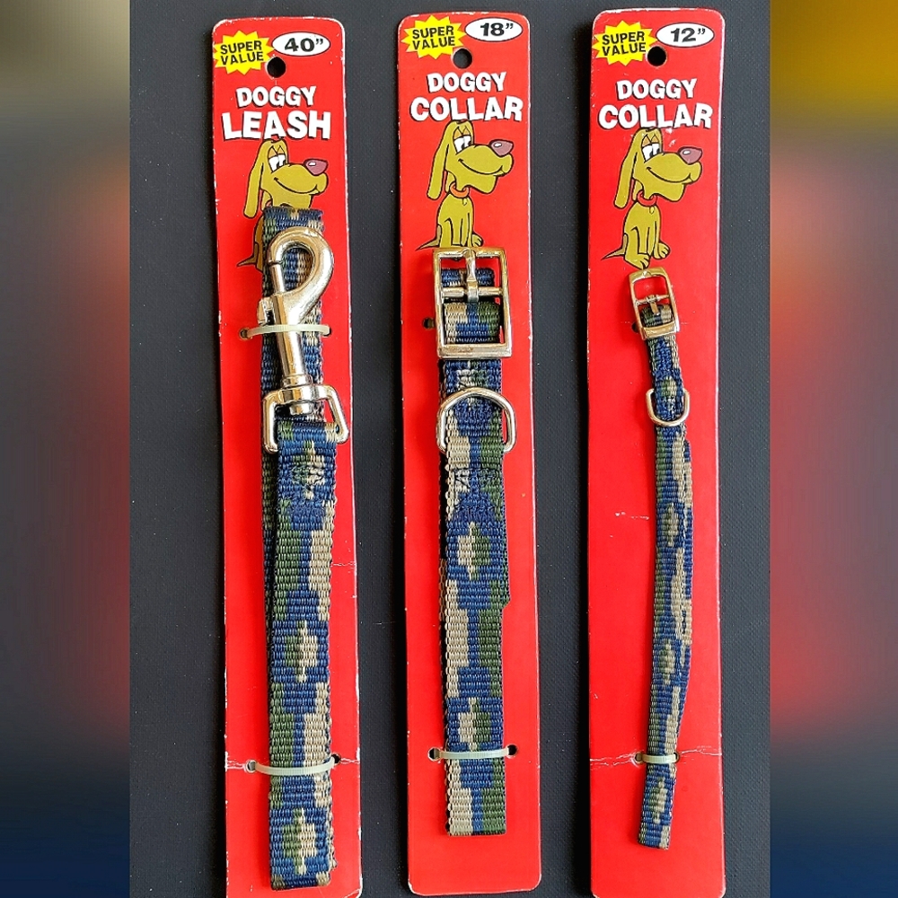 NEW! Matching 3-Piece Set Doggie Collars 18" & 12" w/ Leash 40". Durable. Camo.